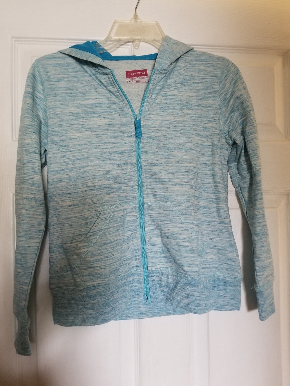 Layer 8 Girls' Light Blue Zip Hoodie Size L